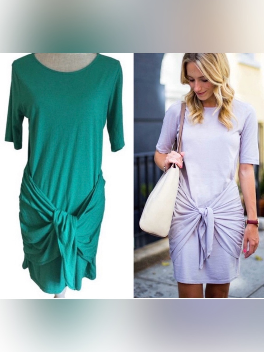 NWT Michael Stars Mediterranean Jersey Elbow SLV Faux Wrap Tee Dress Size Small